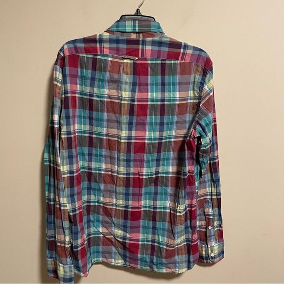 J Crew Shirt Blue Plaid Woven Indian Madras Button Down Long Sleeve- Size Large - Picture 4 of 4